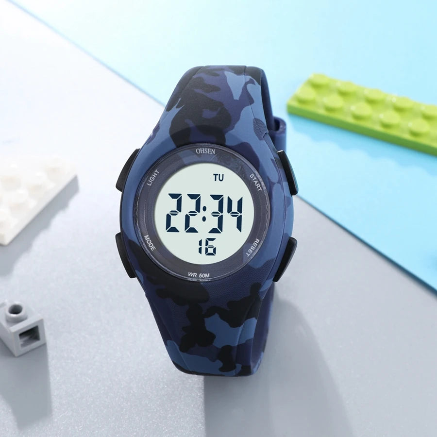 OHSEN Kids Digital Sport Watches 50M Waterproof Electronic Wristwatch Stop Watch LED Clock Children Watch For Boys Girls