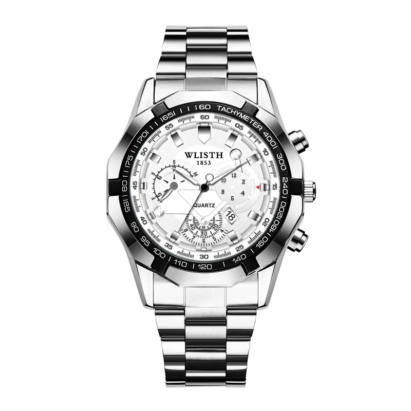 WLISTH Men's Multifunctional Chronograph Watch, Luxury Stainless Steel, Waterproof, Tachymeter Bezel
