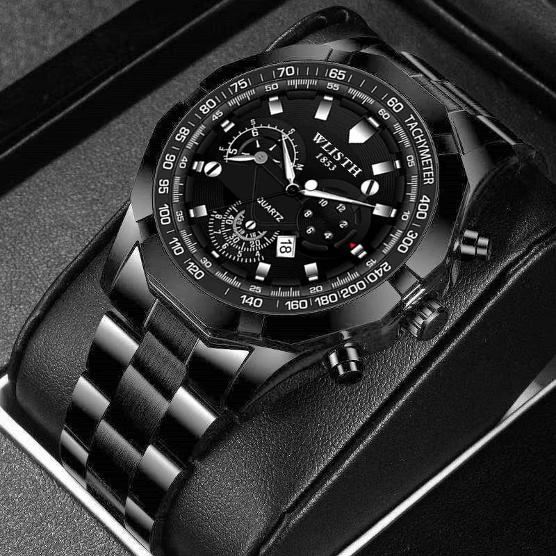 WLISTH Men's Multifunctional Chronograph Watch, Luxury Stainless Steel, Waterproof, Tachymeter Bezel