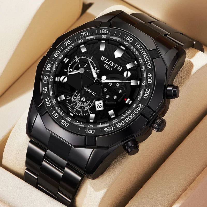 WLISTH Men's Multifunctional Chronograph Watch, Luxury Stainless Steel, Waterproof, Tachymeter Bezel