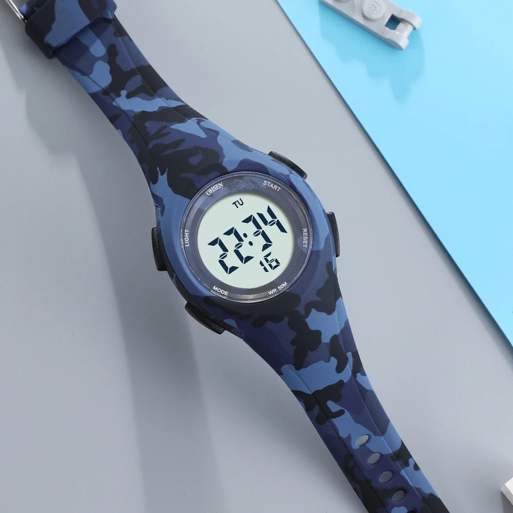 OHSEN Kids Digital Sport Watches 50M Waterproof Electronic Wristwatch Stop Watch LED Clock Children Watch For Boys Girls