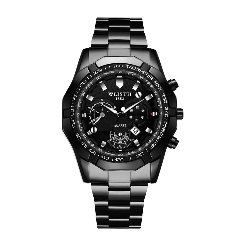 WLISTH Men's Multifunctional Chronograph Watch, Luxury Stainless Steel, Waterproof, Tachymeter Bezel