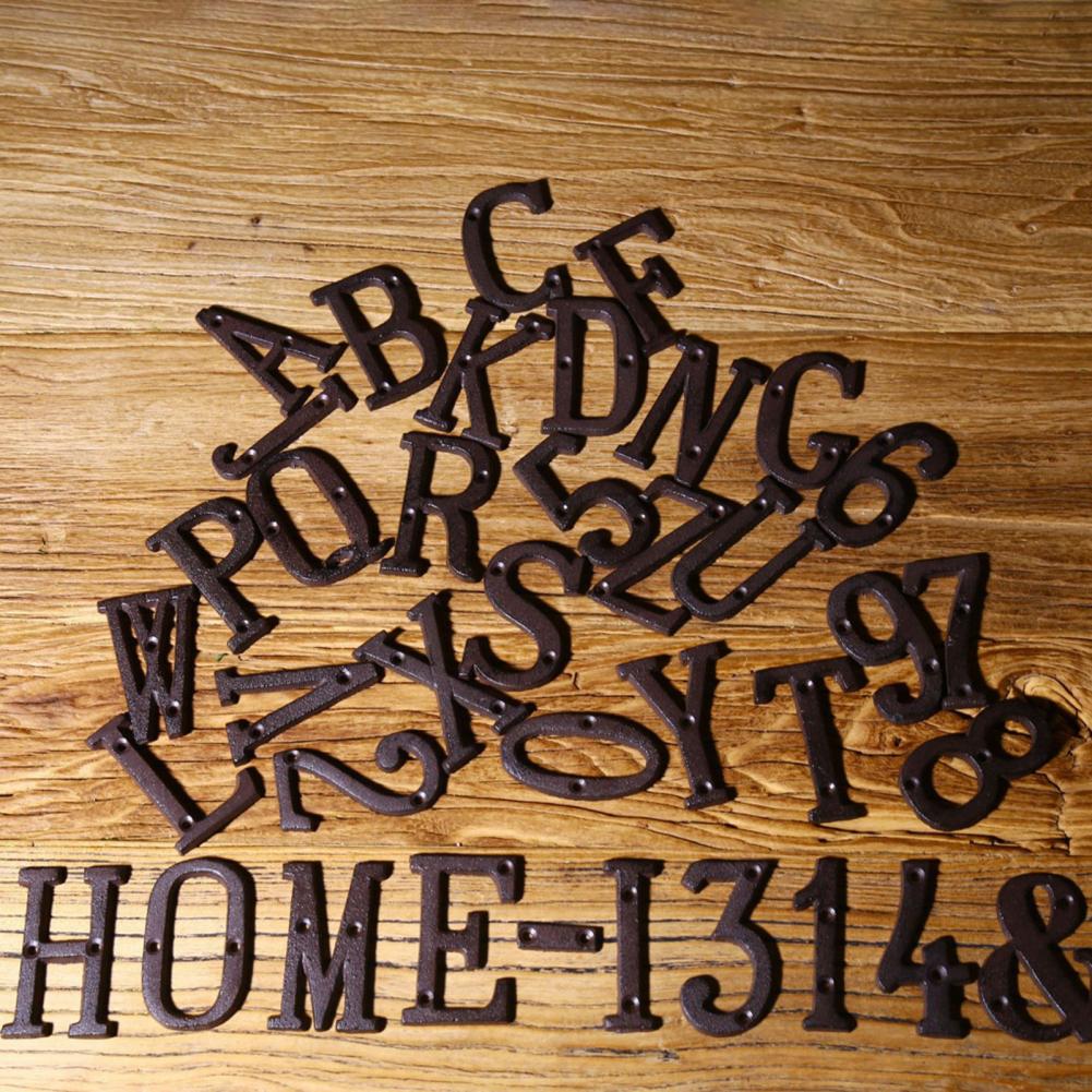 HOT SALES !!! Retro Style Groceries Cast Iron Metal Creative DIY House Doorplate Letter Symbol