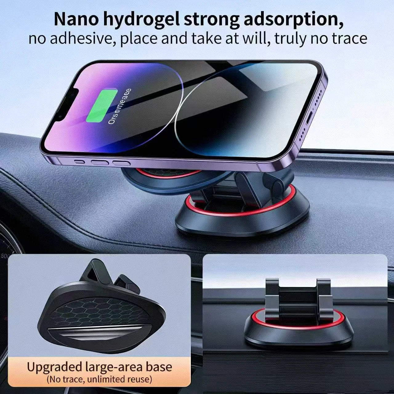 New Universal Car Aluminium Alloy Phone Holder Anti Slip Adhesive Pad Mobile Mount Stand Support GPS Dashboard Bracket
