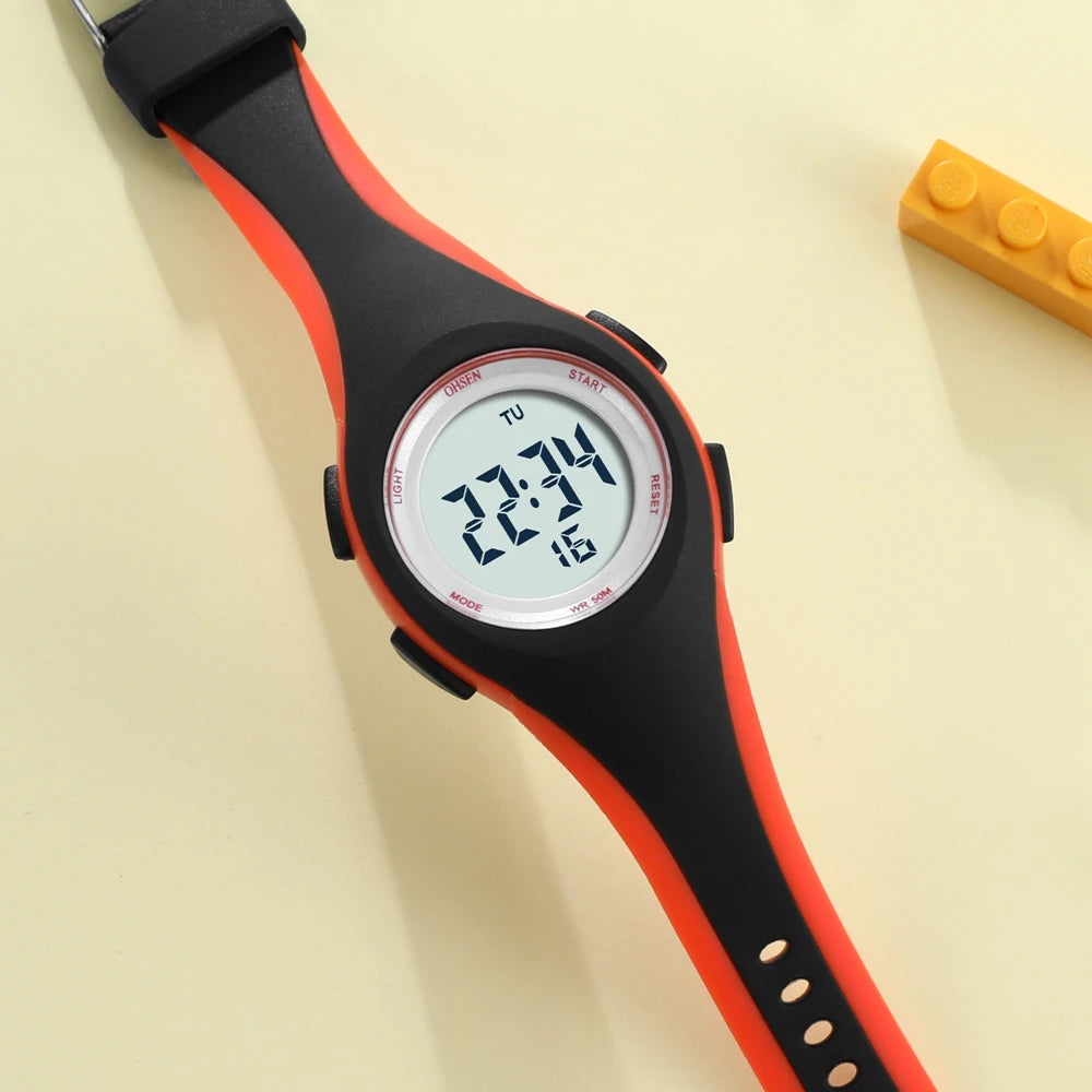 OHSEN Kids Digital Sport Watches 50M Waterproof Electronic Wristwatch Stop Watch LED Clock Children Watch For Boys Girls