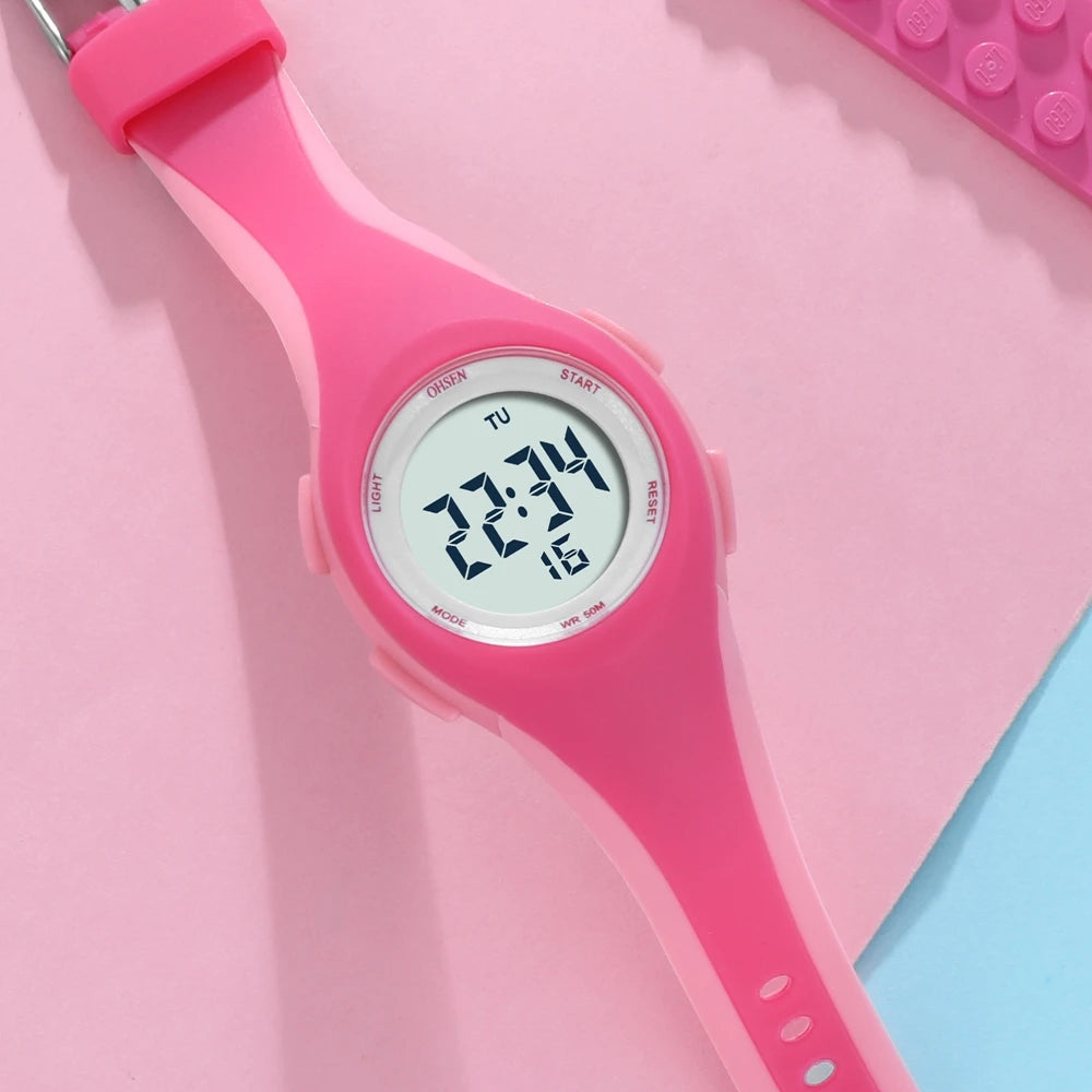 OHSEN Kids Digital Sport Watches 50M Waterproof Electronic Wristwatch Stop Watch LED Clock Children Watch For Boys Girls