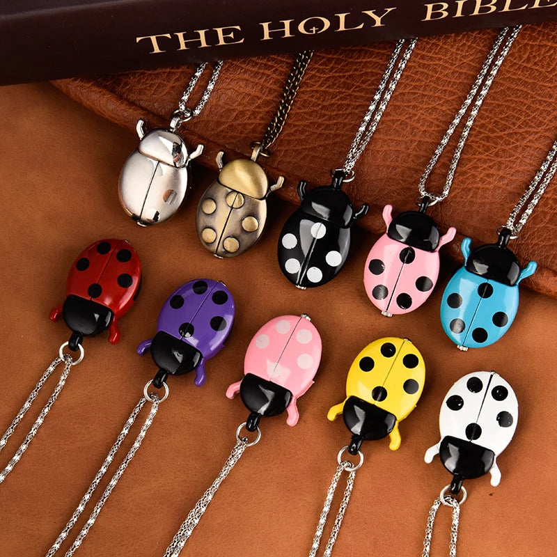 Multi-color ladybug pocket watch Wall watch Small beetle pocket watch quartz necklace pocket watch