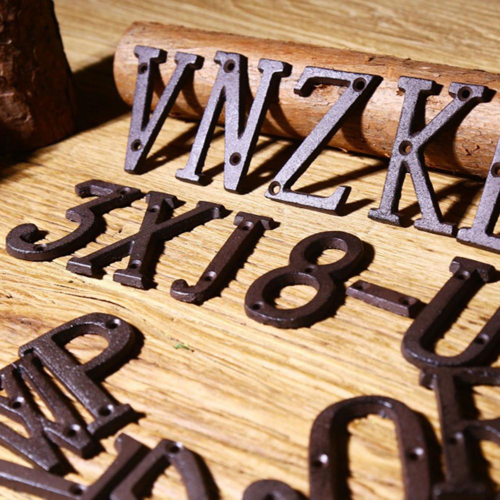 HOT SALES !!! Retro Style Groceries Cast Iron Metal Creative DIY House Doorplate Letter Symbol
