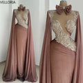 Elegant Dubai Arabic Long Sleeves Evening Dresse Appliqued Sequins Prom Dresses Caftan Shawl Events Party Gowns Customized