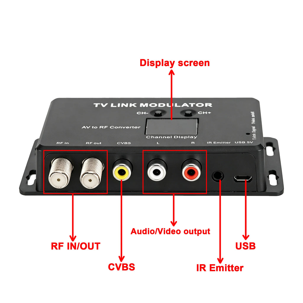 TV LINK Modulator， AV to RF ，IR Extender with Channel Display， Analog TV Self-Produced Program Insertion Device
