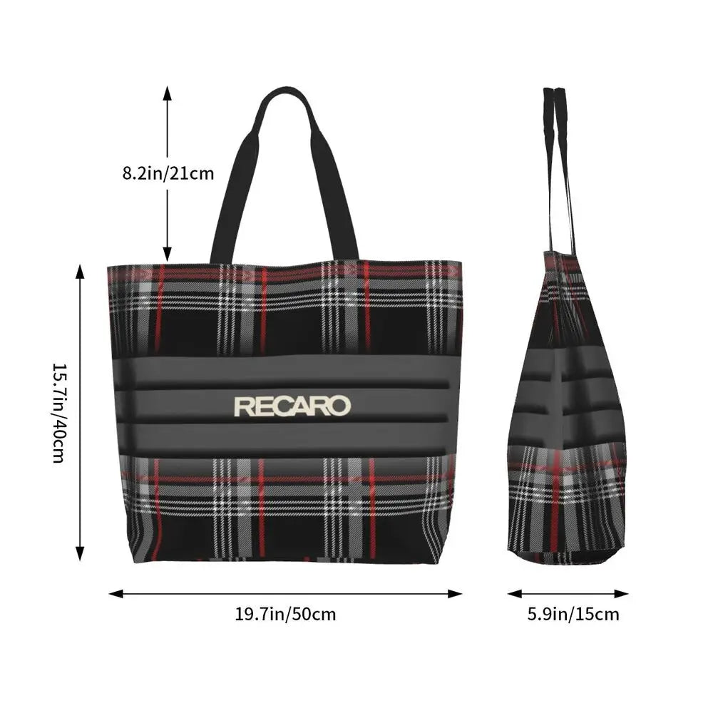 Custom Recaros Logo Shopping Canvas Bags Women Durable Big Capacity Groceries Shopper Tote Bags