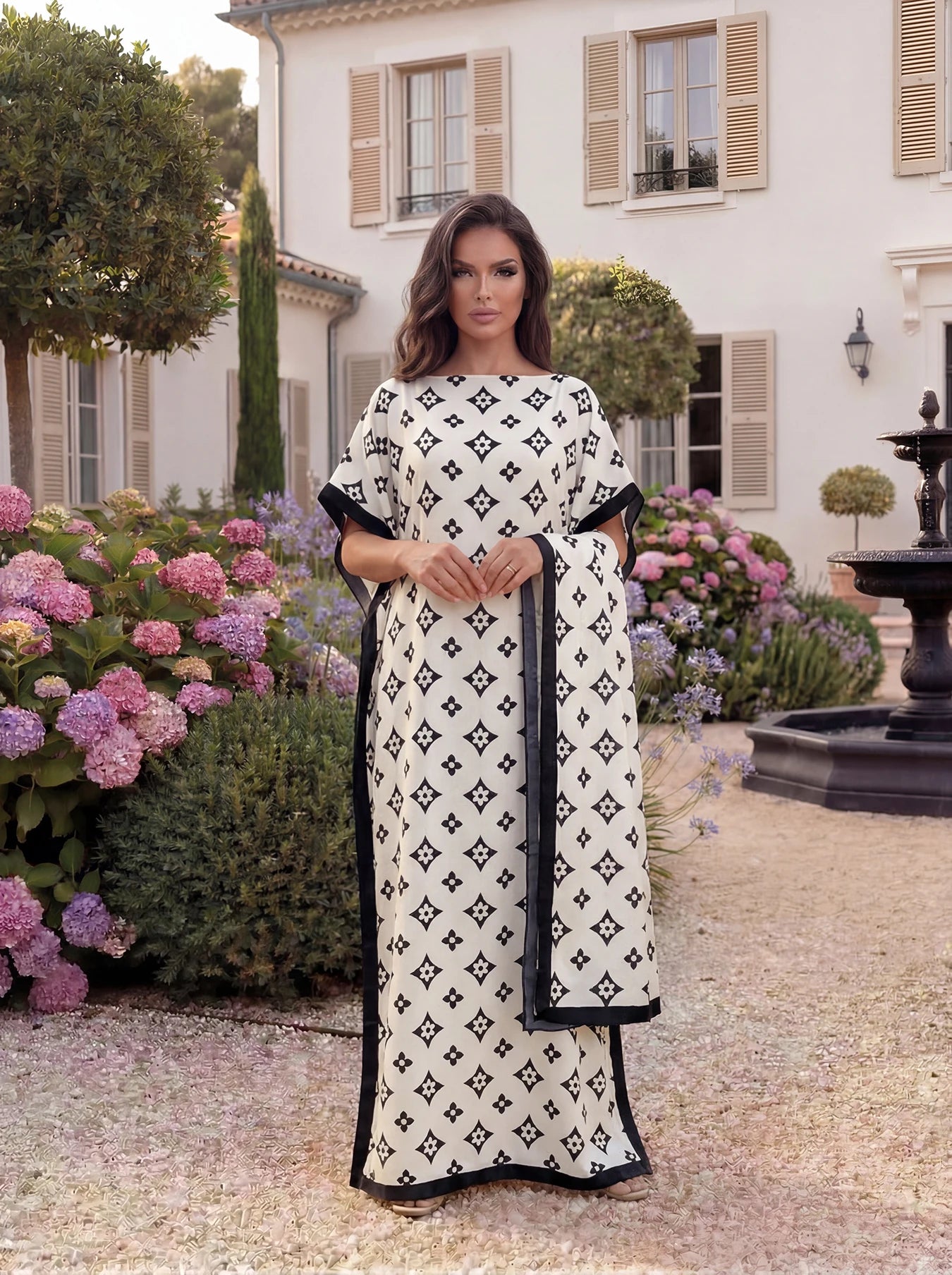 Muslim Dress Lady Party European Clothes American Clothing Abaya Dubai Maxi African Design Loose Print Robe Gowns
