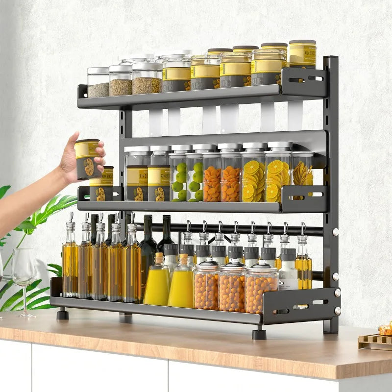 Kitchen Countertop Organizer Rack with Adjustable Feet Knife Storage and Removable Shelves for Cooking Essentials Use