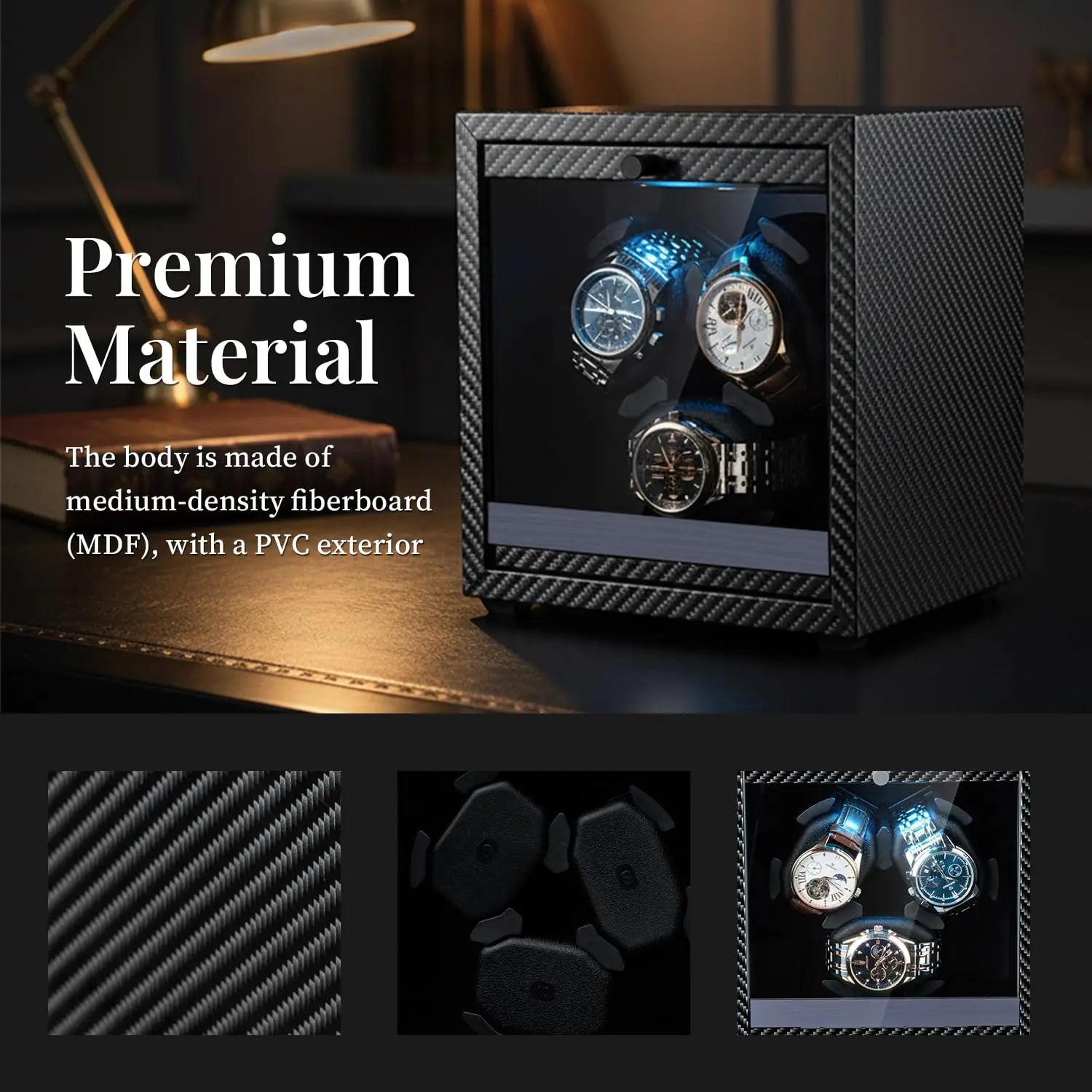 Watch Winder for Automatic Watches Box Storage Dustproof Mechanical Watch Case Black Walnut Wood Safe Mata Box LED Ambient Light