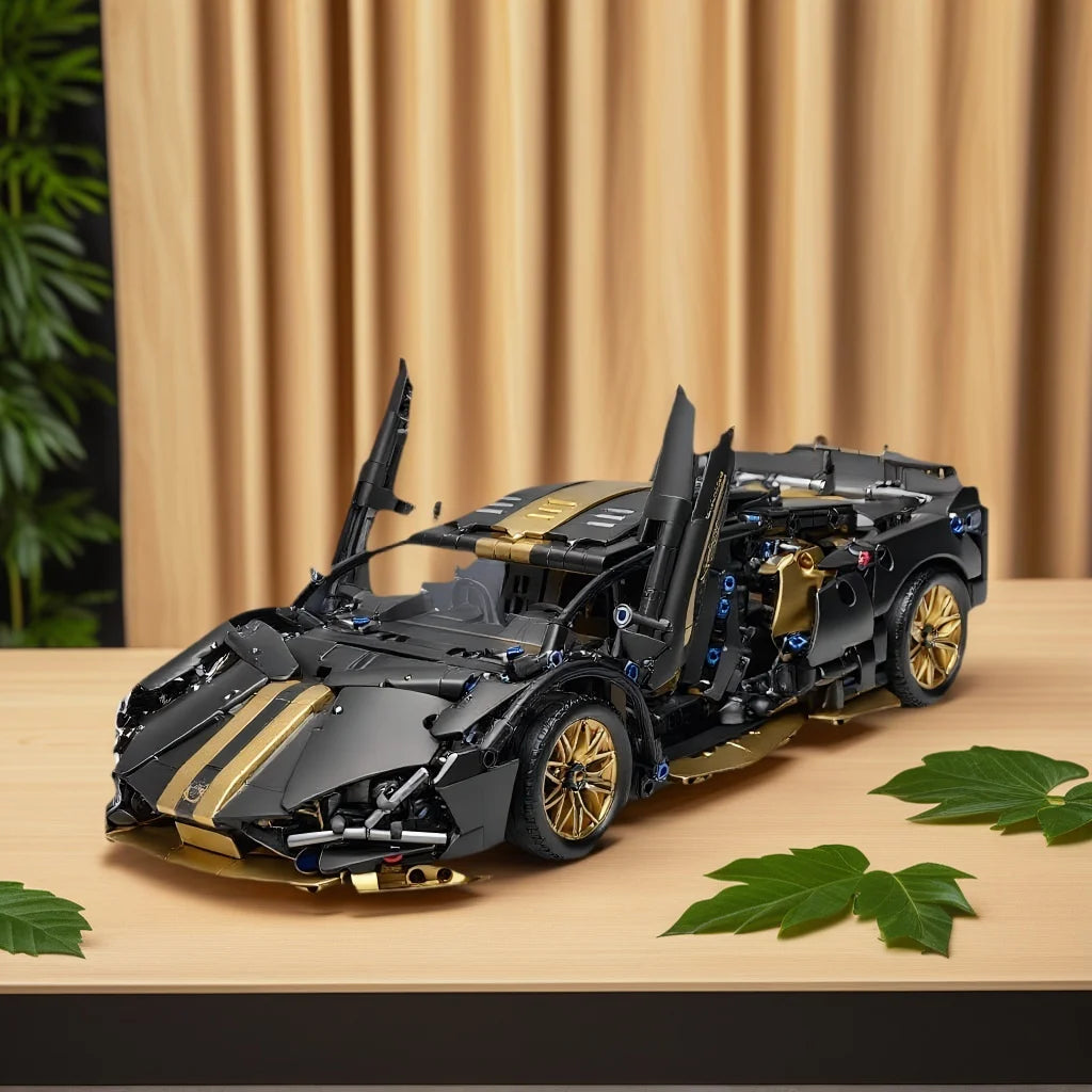 Over 1,000 pieces of mechanical-feeling supercar building models with movable rear spoilers and folding doors. A beloved gift fo