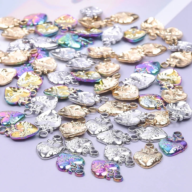 6Pcs/Lot Stainless Steel Gothic Catholic Sacred Heart Charms Jewelry Wholesale Thorns Lava Love Pendant Diy Necklaces Wholesale