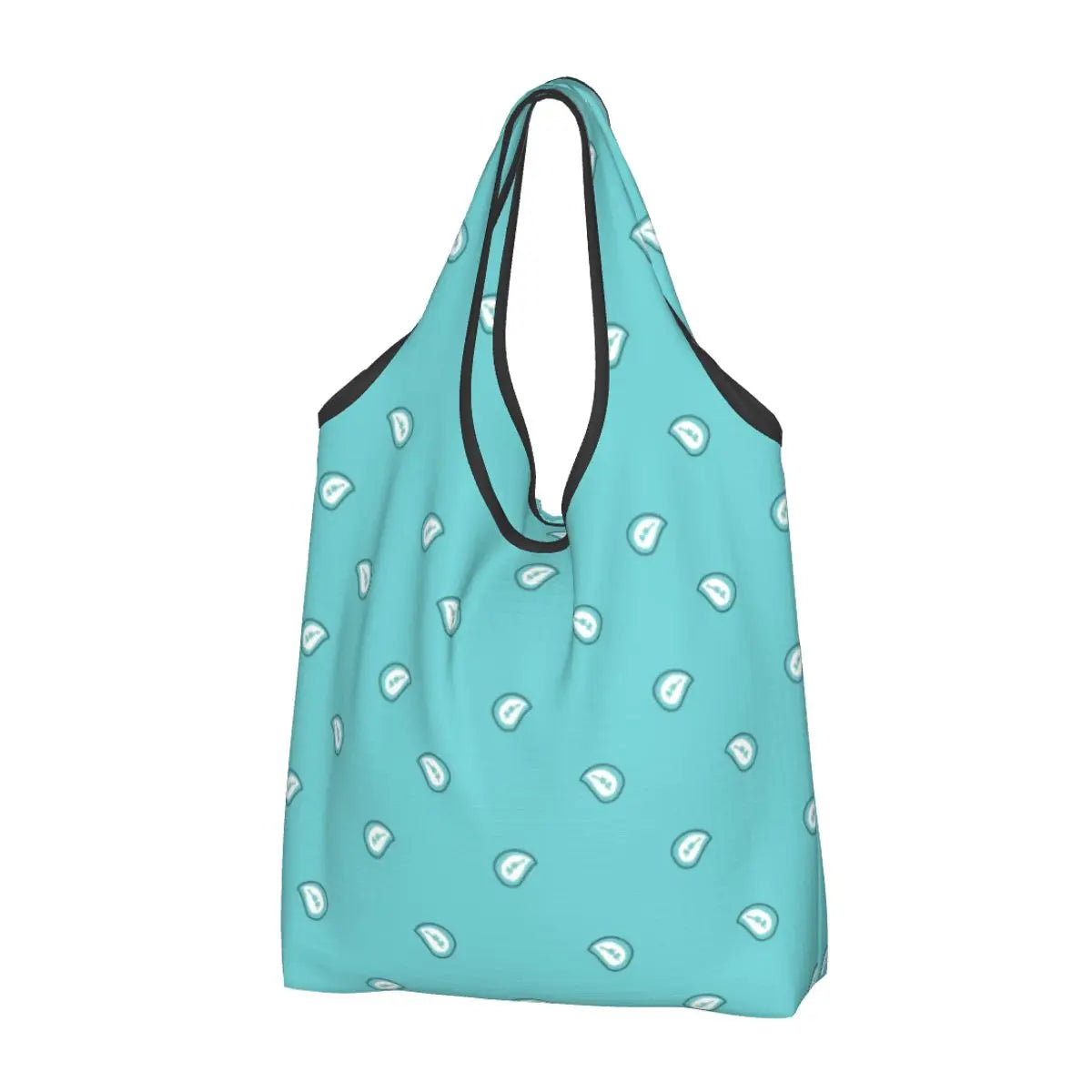 Funny Black Bandana Pattern Shopping Tote Bag Portable Paisley Style Groceries Shopper Shoulder Bag