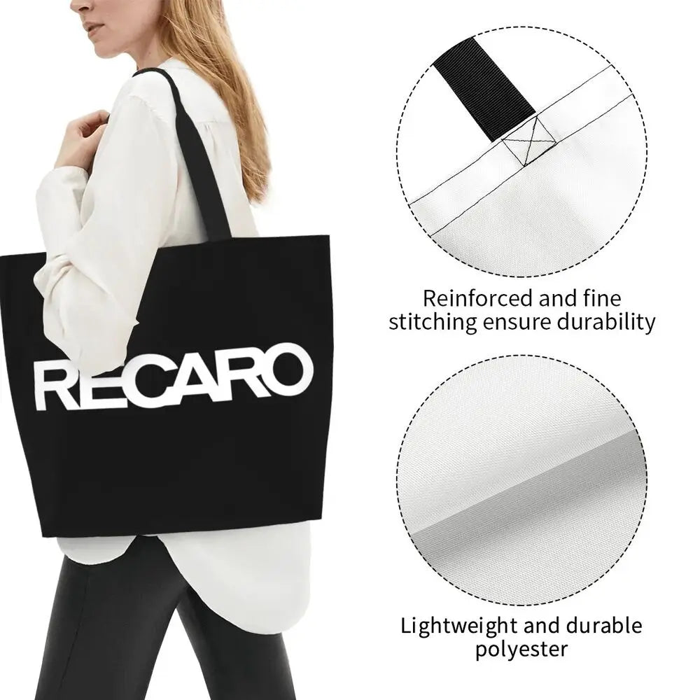 Custom Recaros Logo Shopping Canvas Bags Women Durable Big Capacity Groceries Shopper Tote Bags