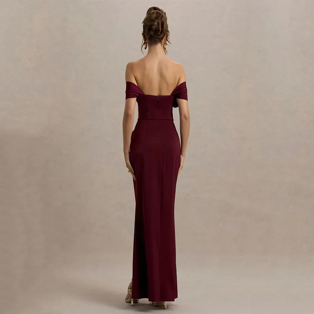 DRESS FORU Elegant Red Evening Dress Jersey for Floor-Length One Word Collar Prom Party Sheath Vestidos De Fiesta Customized