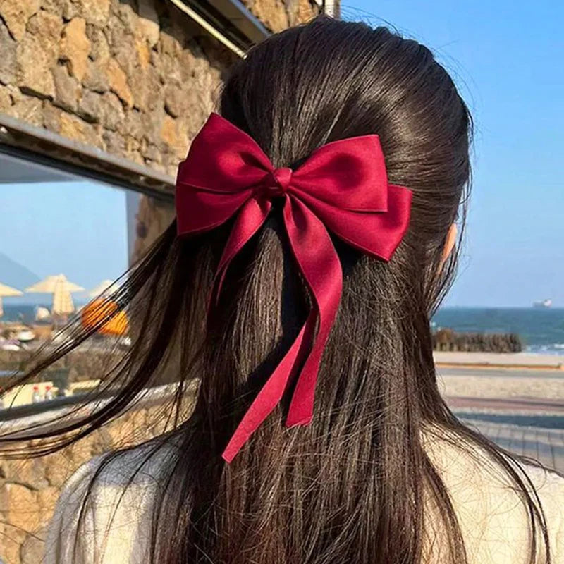Lystrfac Fashion Fabric Ribbon Hair Bow Hairpin for Women Girls Hair clips Black White Bow Top Clip Female Hair Accessories