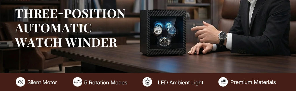 Watch Winder for Automatic Watches Box Storage Dustproof Mechanical Watch Case Black Walnut Wood Safe Mata Box LED Ambient Light