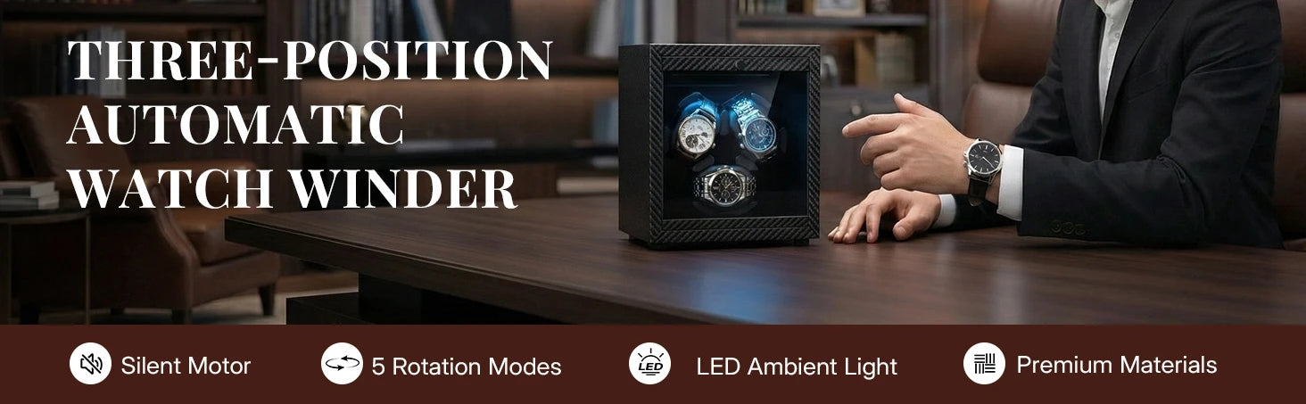 Watch Winder for Automatic Watches Box Storage Dustproof Mechanical Watch Case Black Walnut Wood Safe Mata Box LED Ambient Light