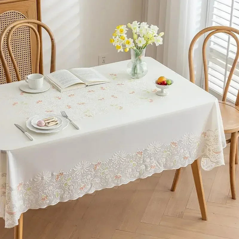 Small Flower Hollow Table Cloth PVC Plastic Waterproof Oil Resistant Dining Table Mat Rectangular Round Coffee House Hold Cover