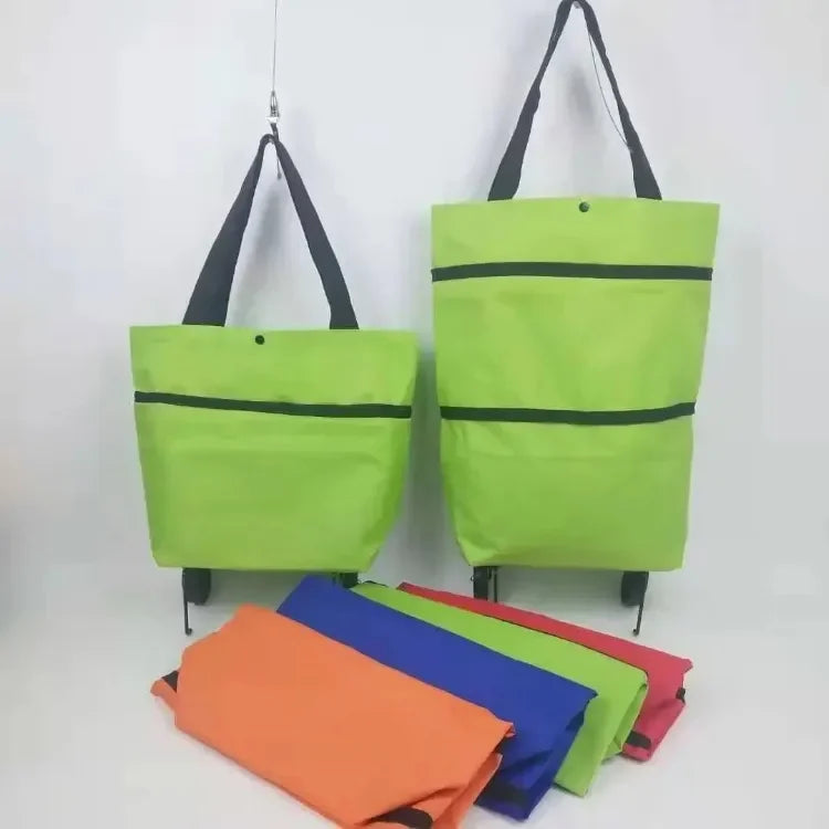 Foldable Shopping Bag with Wheels Lightweight Portable Hand Pull Cart for Groceries, Market & Package Pickup
