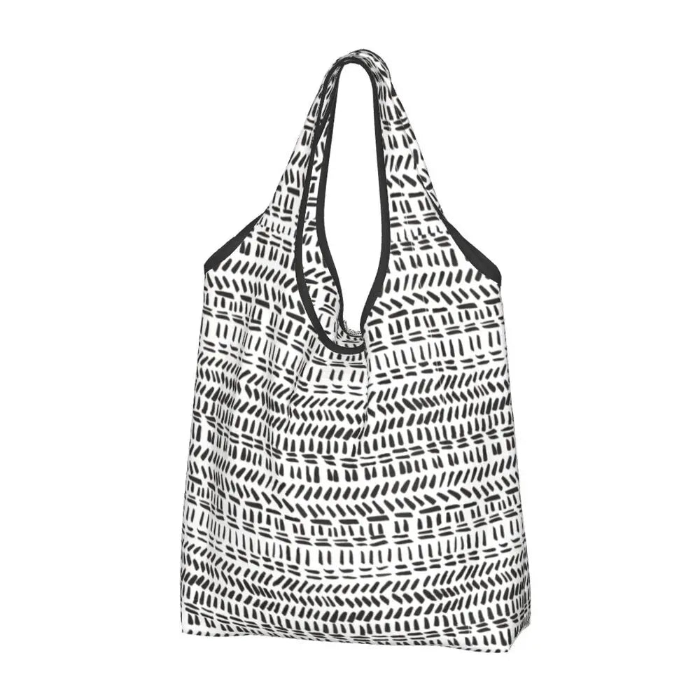Funny Black Bandana Pattern Shopping Tote Bag Portable Paisley Style Groceries Shopper Shoulder Bag