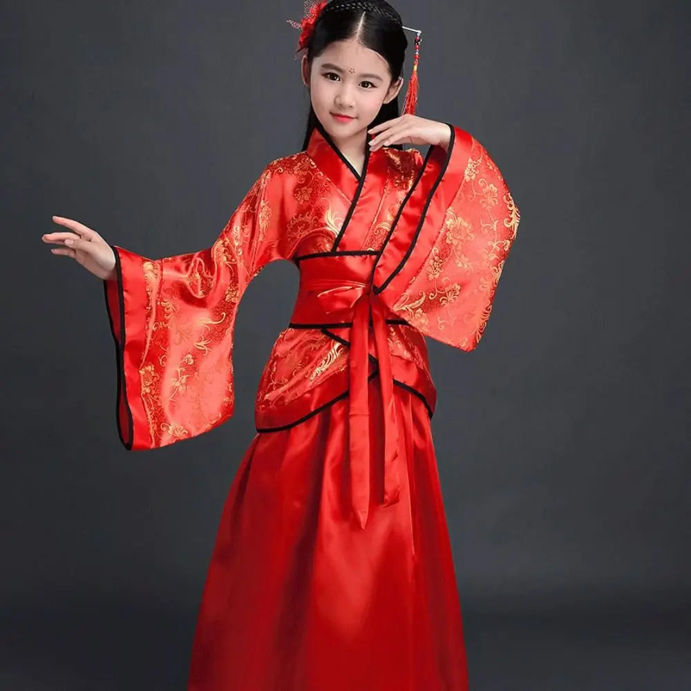 Ethnic Children's Ancient Costumes Printed Silk Robe Chinese Style Clothes Photo Prop Retro Chinese Traditional Clothes