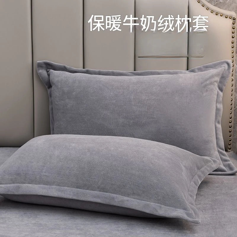 Coral Fleece Soft Winter Pillowcase Solid Plain Simple Home Bedroom House Hold Pillow Case Cover Zipper Warm  Comfortable