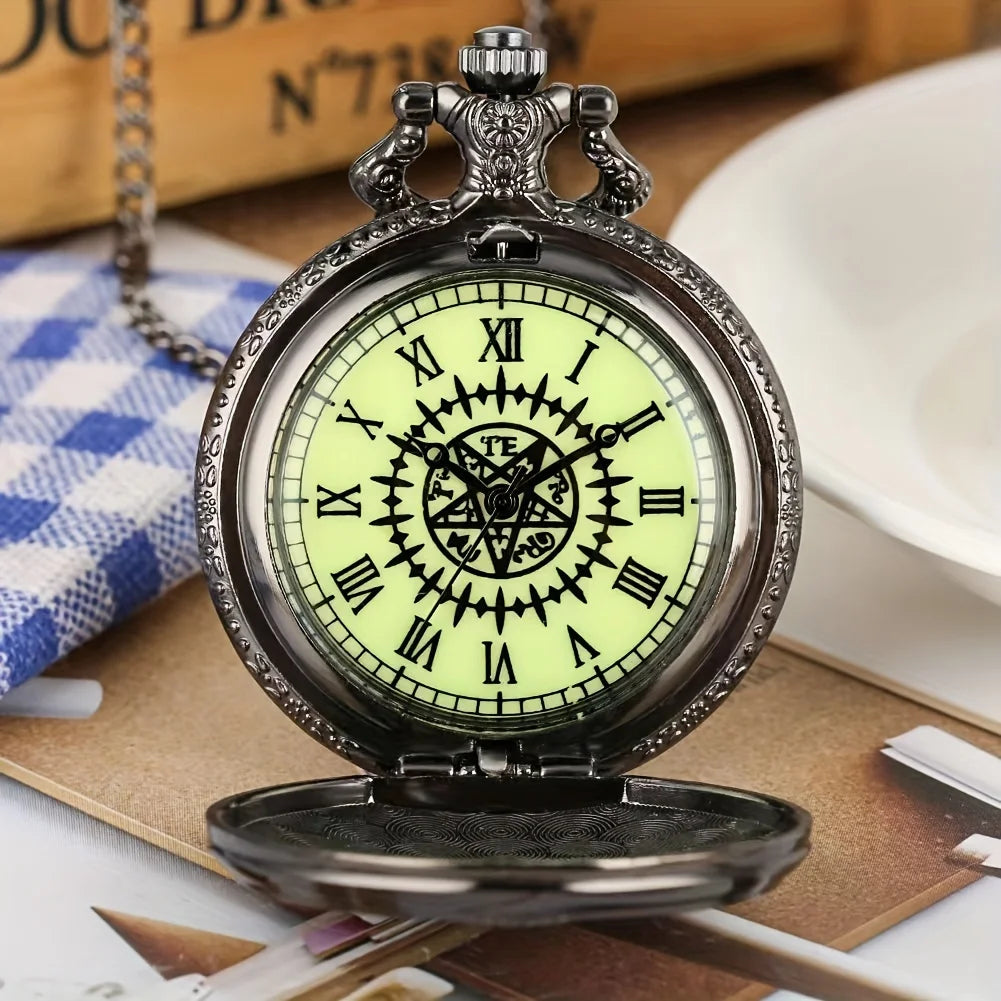 Black Deacon pocket watch anime pocket watch necklace watch dial fashionable quartz watch flip Roman