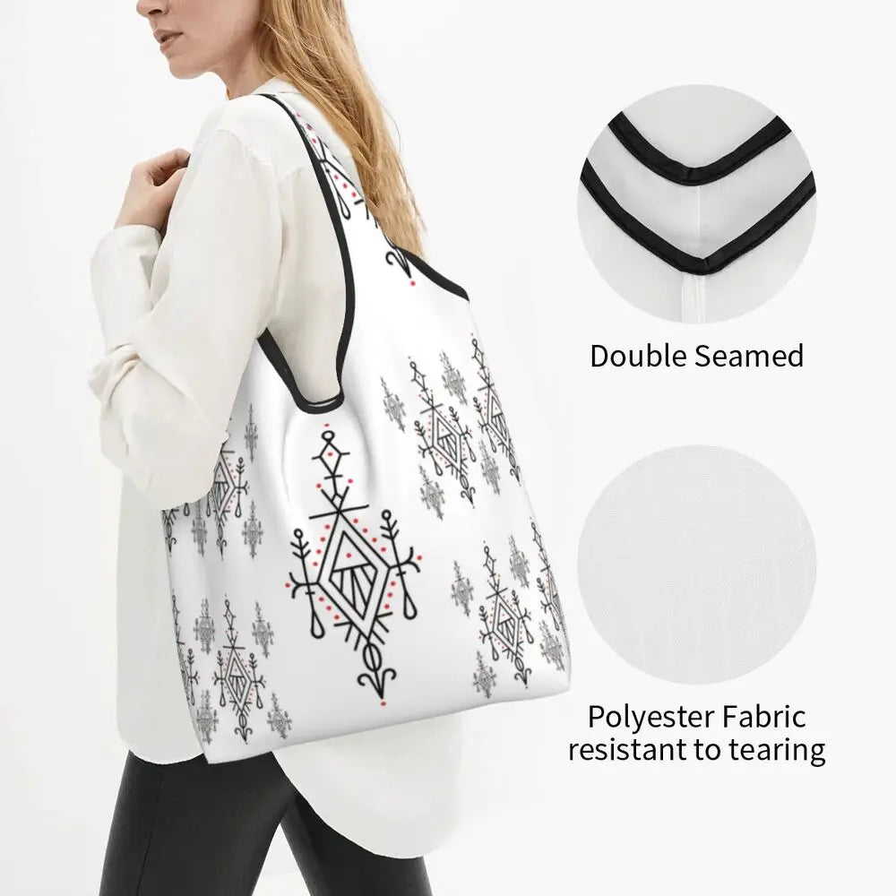 Custom Kabyle Jewelry Shopping Bags Women Portable Large Capacity Groceries Amazigh Carpet Berber Shopper Tote Bags
