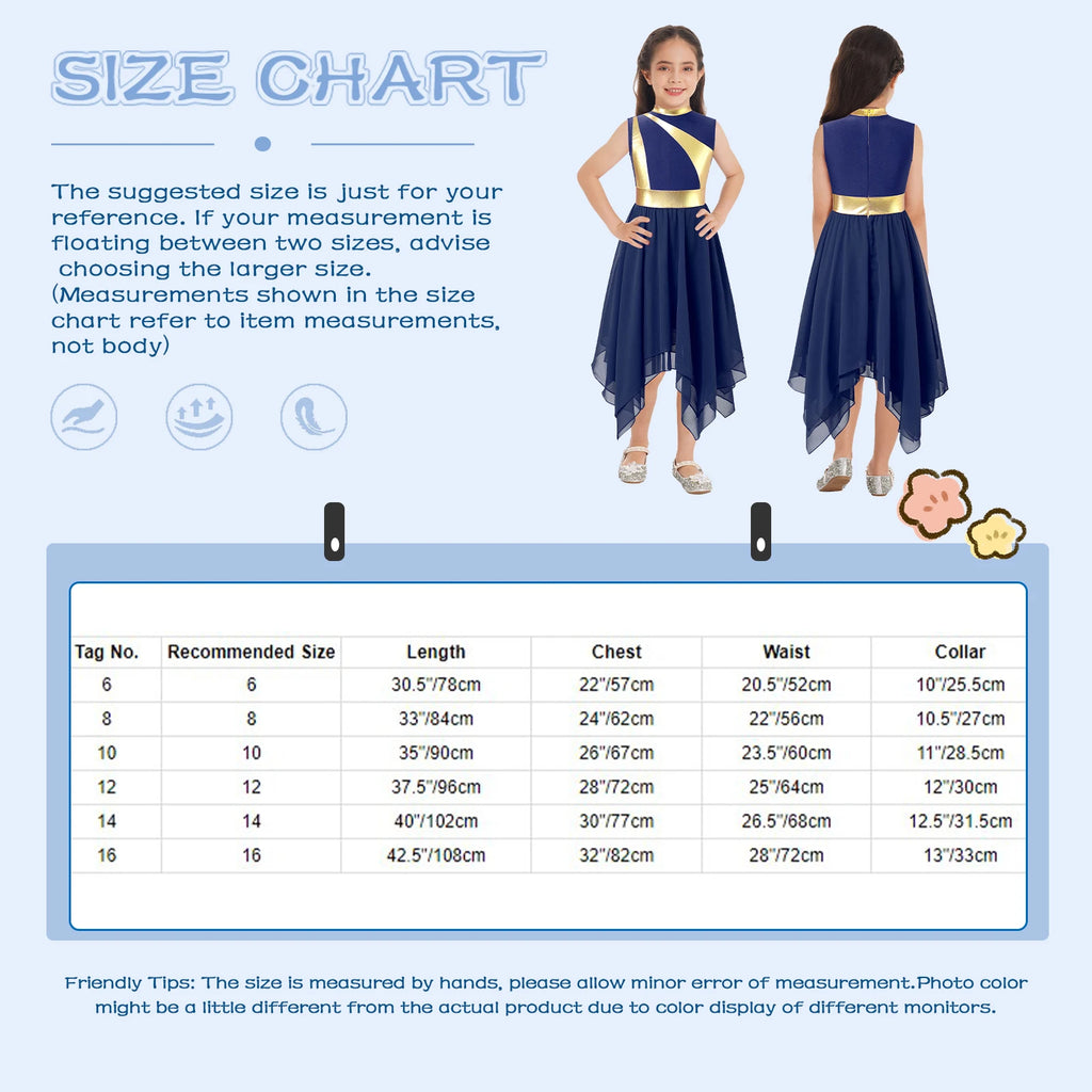 Teen Girls Modern Lyrical Ballroom Dance Performance Costume Sleeveless Asymmetrical Hem Dress Church Choir Worship Robe Gown