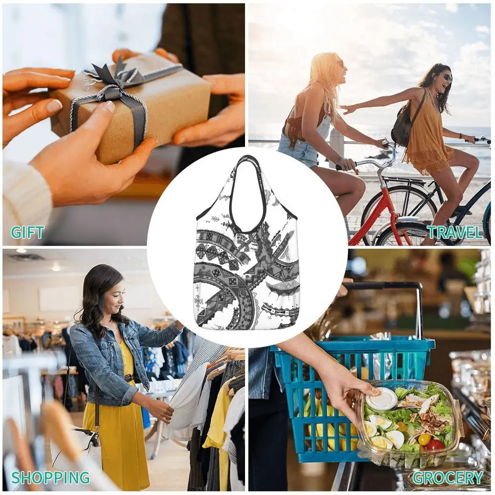 Custom Kabyle Jewelry Shopping Bags Women Portable Large Capacity Groceries Amazigh Carpet Berber Shopper Tote Bags