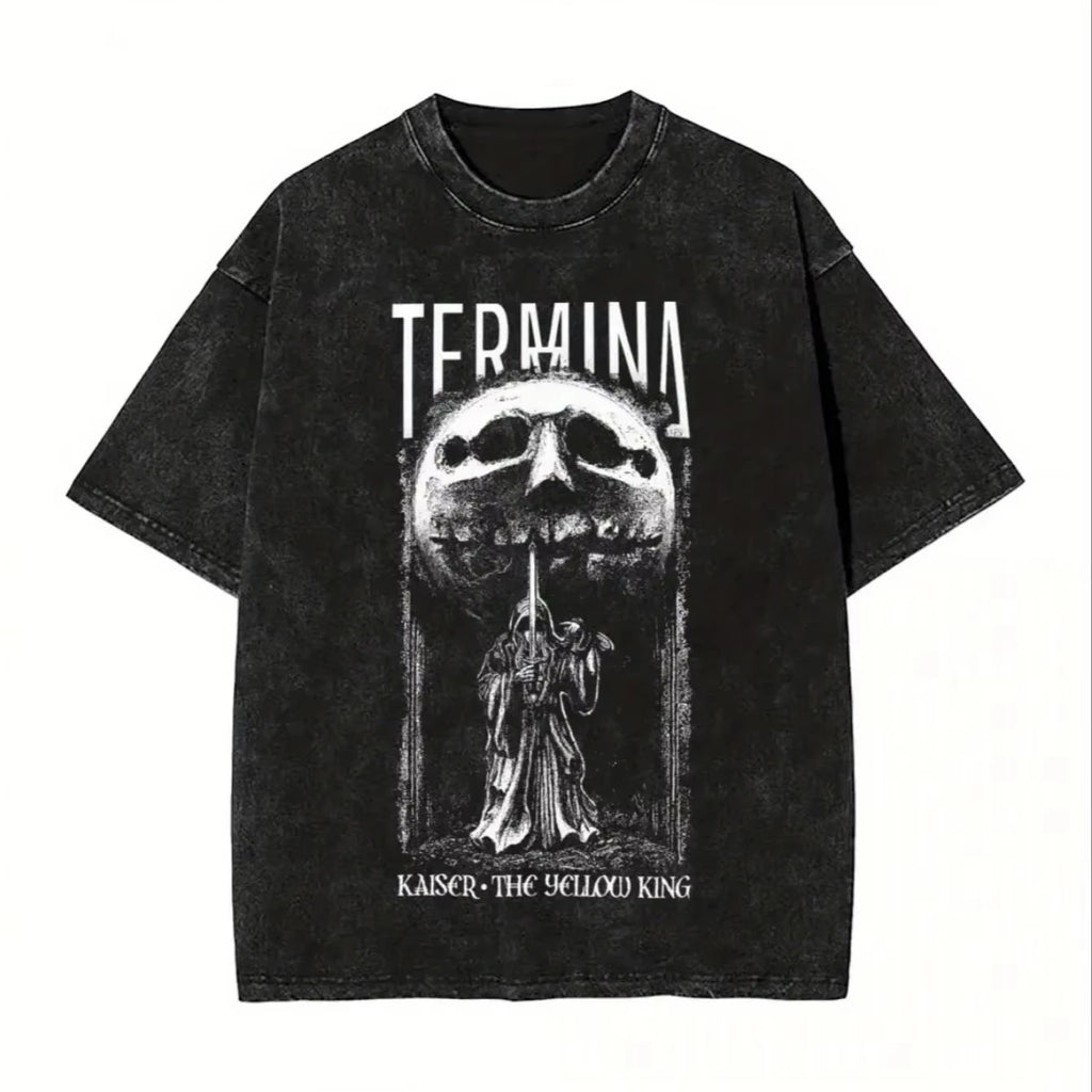 Washed T Shirts Fear and Hunger Termina Kaiser The Yellow King Hip Hop T-Shirts Streetwear Tops Tee Shirt for Men Women