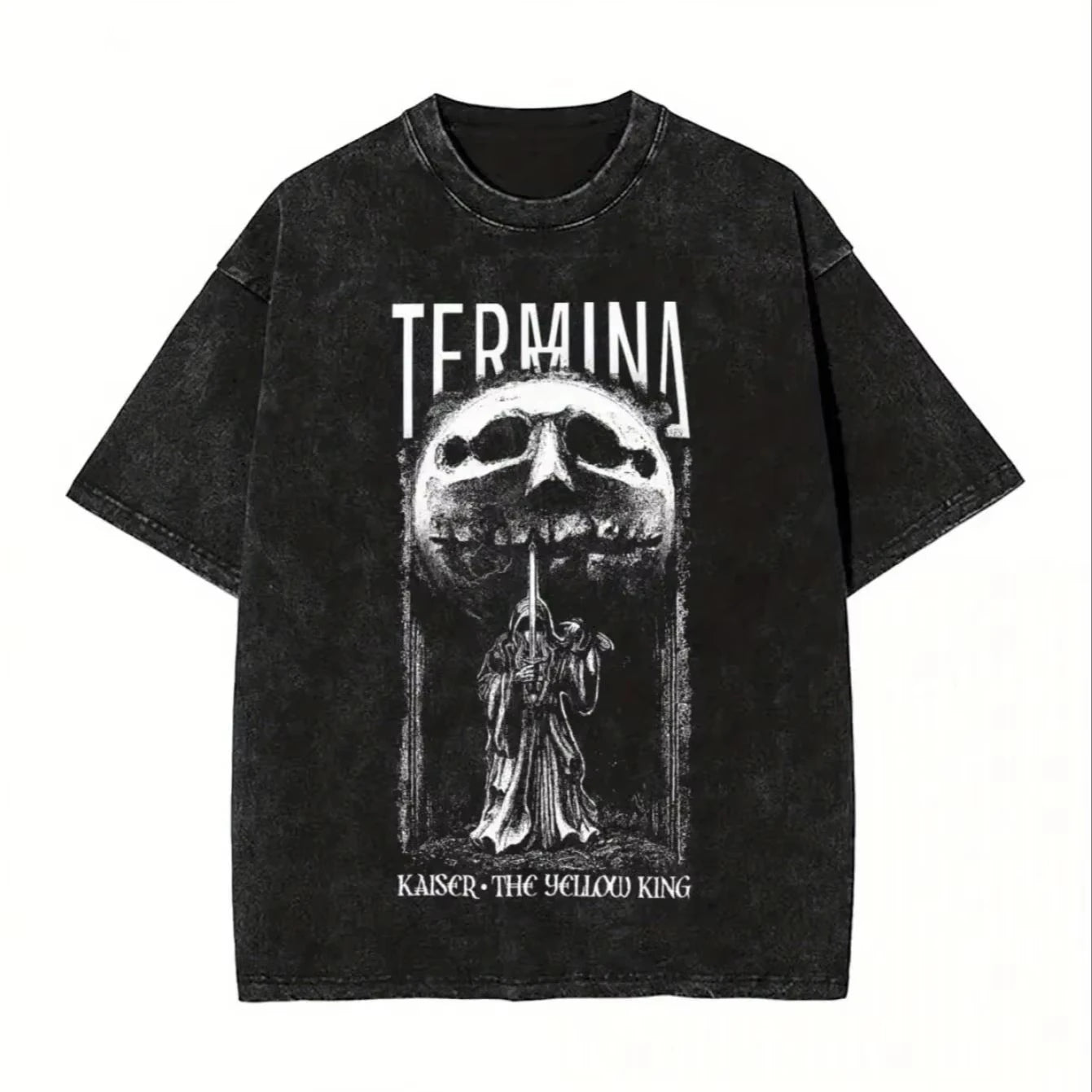 Washed T Shirts Fear and Hunger Termina Kaiser The Yellow King Hip Hop T-Shirts Streetwear Tops Tee Shirt for Men Women