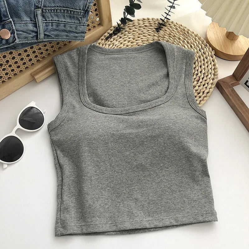 Pure Cotton Square Neck Vest for Women with Chest Pad Sling Bottoming Sexy Short Top Tank Top Women Wholesale 여성용 조끼