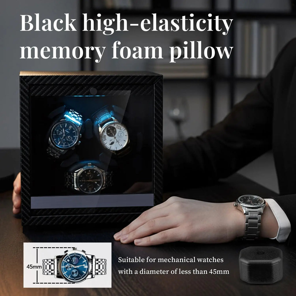 Watch Winder for Automatic Watches Box Storage Dustproof Mechanical Watch Case Black Walnut Wood Safe Mata Box LED Ambient Light