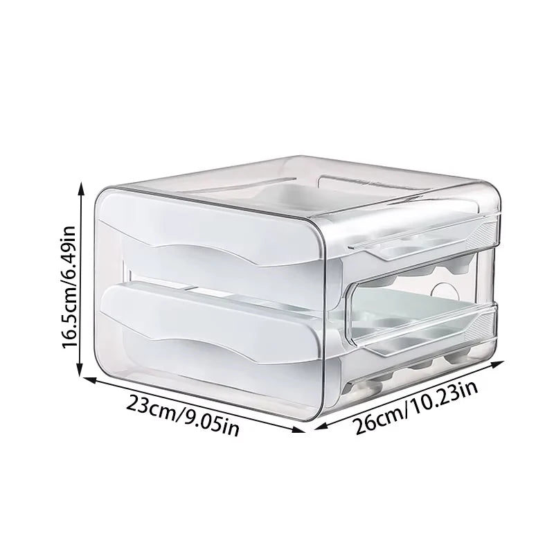 Kitchen Egg Storage Box, Refrigerator Fresh-Keeping 2-Layer Drawer Style Large Capacity Storage, Household Kitchen Storage Box