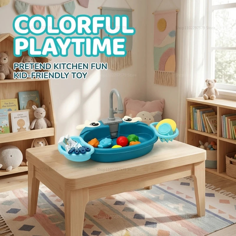 Children Play Kitchen Set with Simulated Dishwasher Sink Hand Basin Electric Circulating Water Toy for Boys Girls Kids Role Play
