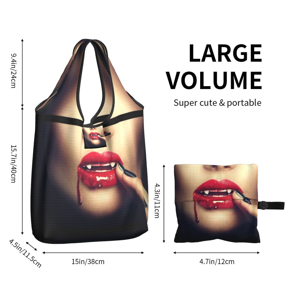 Custom Funny Gothic Vampire Shopping Tote Bags Portable Halloween Haunted Mansion Groceries Shoulder Shopper Bag