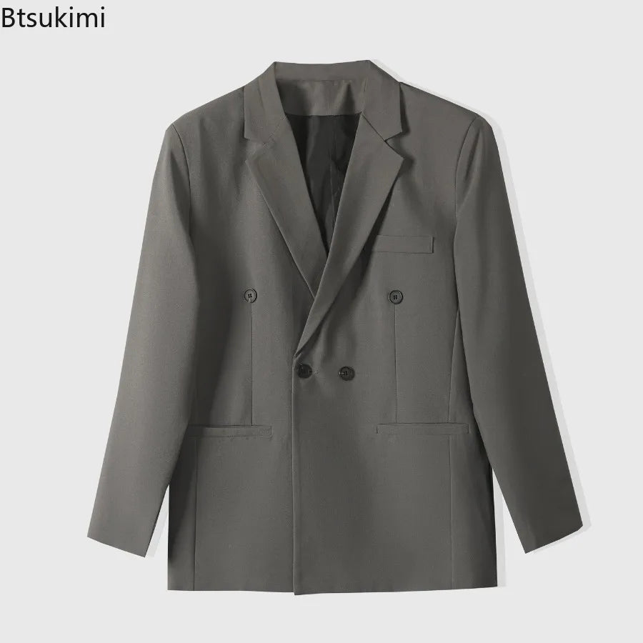 Men's Casual Suit Solid Color Double Breasted Suit Jacket Male Fashion Classic Style Formal Groom Groomsman Wedding Dress Jacket