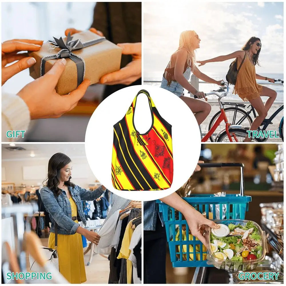 Custom Kabyle Jewelry Shopping Bags Women Portable Large Capacity Groceries Amazigh Carpet Berber Shopper Tote Bags
