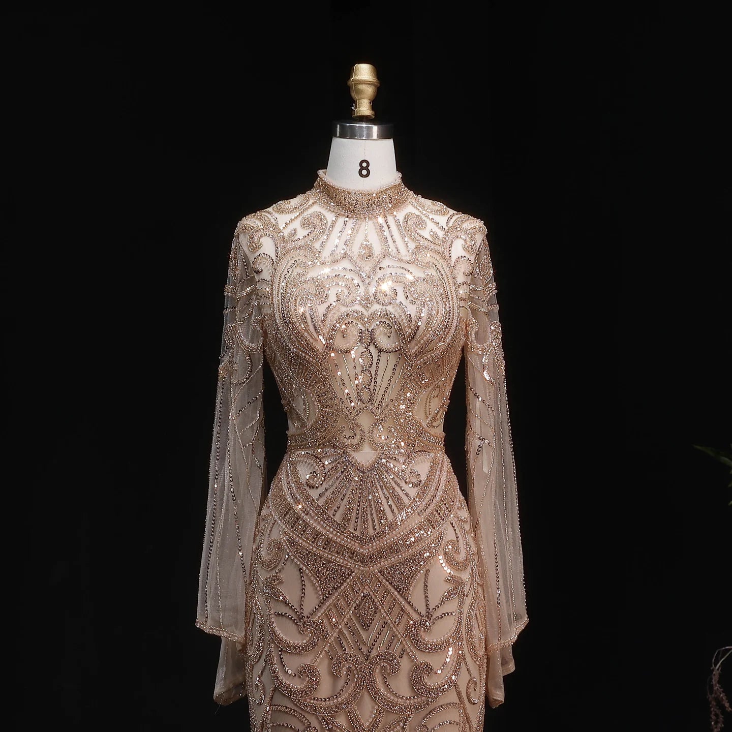 Sharon Said Dubai Black Evening Dress Geometric Beaded Pattern Long Flare Sleeve شارون سعيد Women Formal Prom Gown SS055 Custom