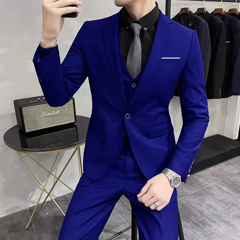 Groom's Wedding Dress ( Jacket + Vest + Pants ) High End Brand Solid Color Men's Casual Business Office Formal Suit 3Pcs Sets