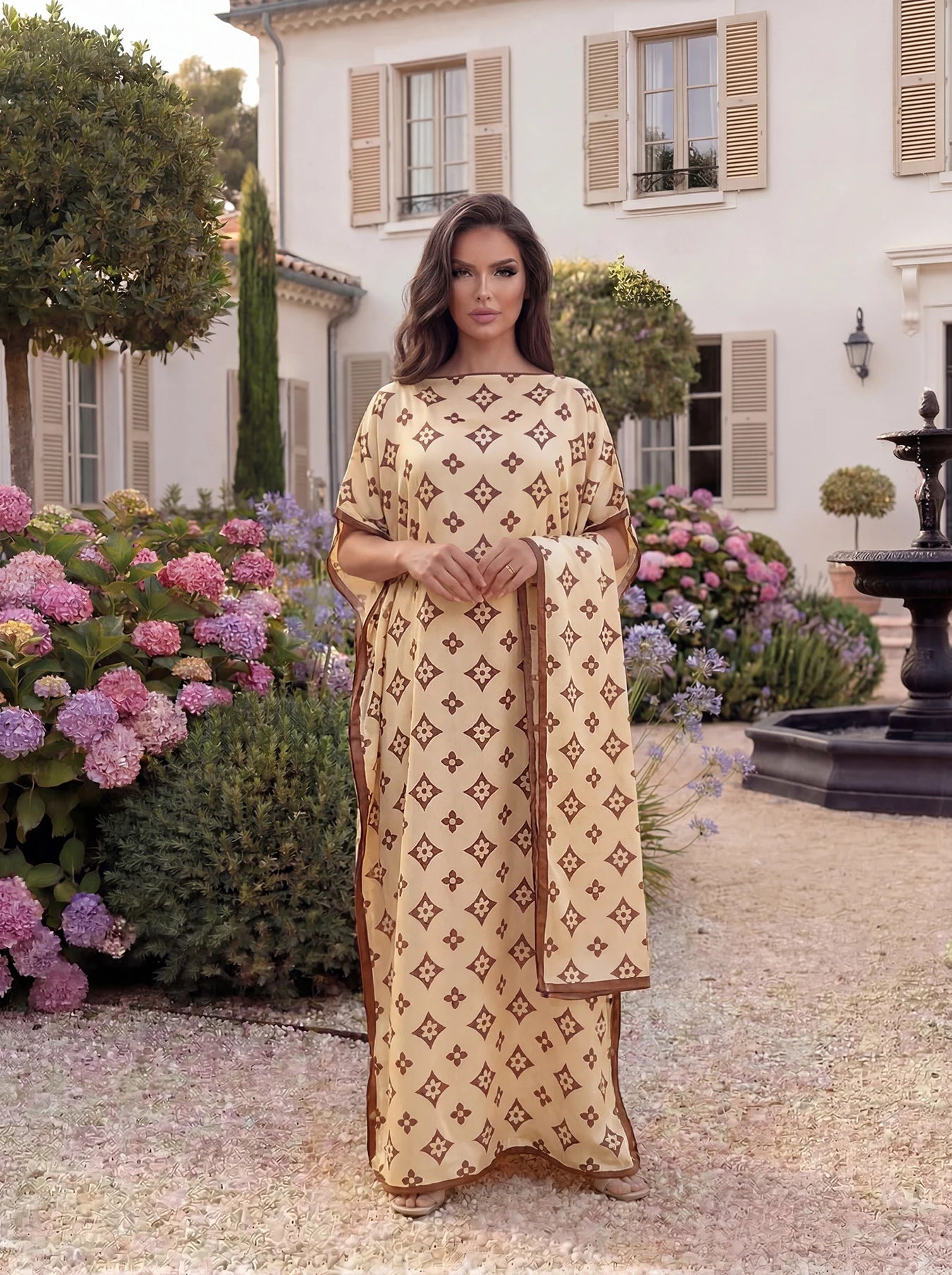 Muslim Dress Lady Party European Clothes American Clothing Abaya Dubai Maxi African Design Loose Print Robe Gowns