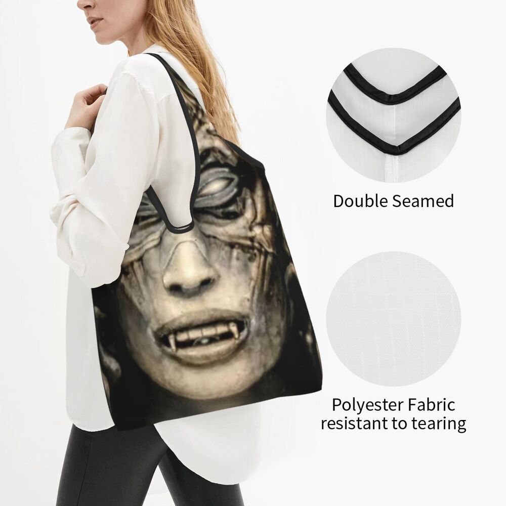 Custom Funny Gothic Vampire Shopping Tote Bags Portable Halloween Haunted Mansion Groceries Shoulder Shopper Bag
