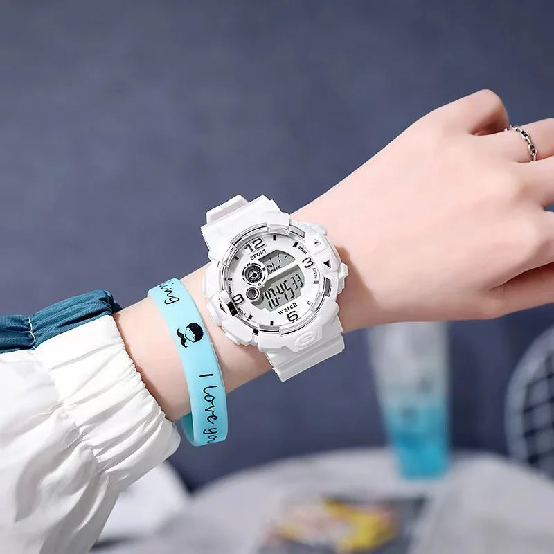 Waterproof Electronic Watch for Women and Men, Sports Night Light Couple Watch with Alarm and Timer Functions