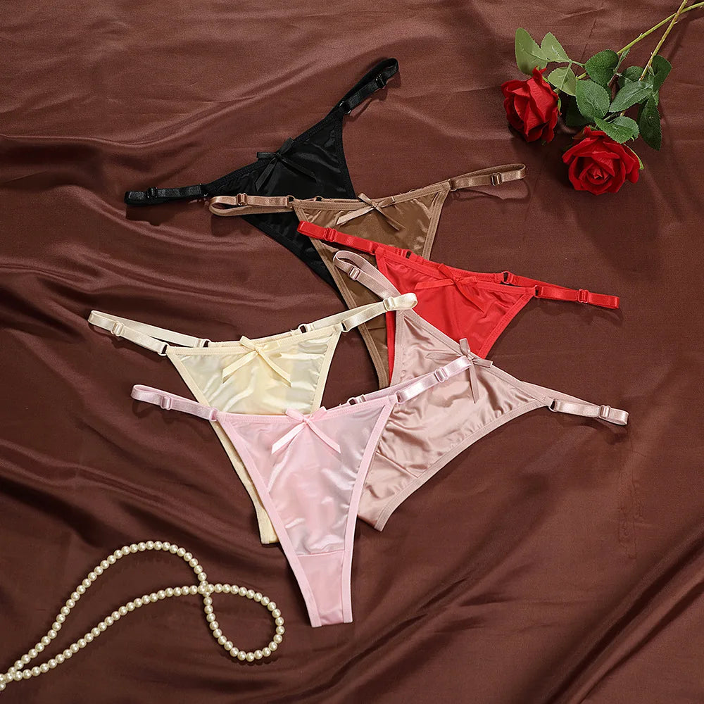 Sexy Panties Women Satin G-Strings Thongs T-Panties Soft Low Waist Bow Briefs Shorts Comfortable Female Underwear Трусы Женские